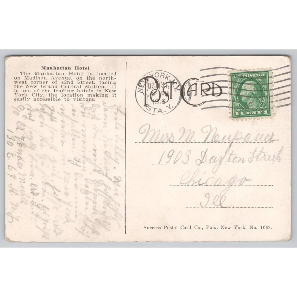Vintage Manhattan Hotel‎ New York Postcard